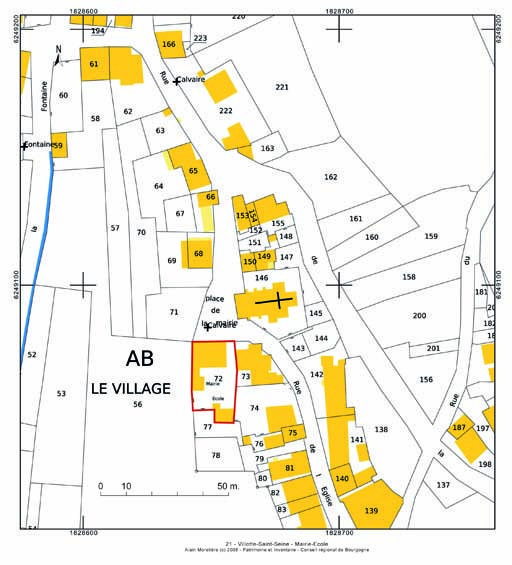 Plan de situation et plan-masse, extrait du plan cadastral au 1:1000e de 2007, section AB.