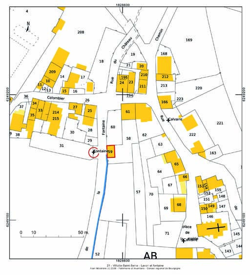 Plan de situation et plan-masse, extrait du plan cadastral au 1:1000e de 2007, section AB.