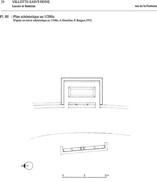Plan schématique au 1:100e d'après un relevé de 1969, restitué en 1972.