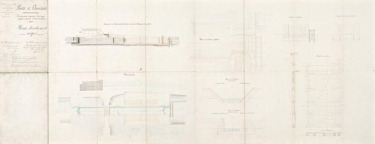 Plans, élévations et coupes du site de l'écluse de La Truchère.