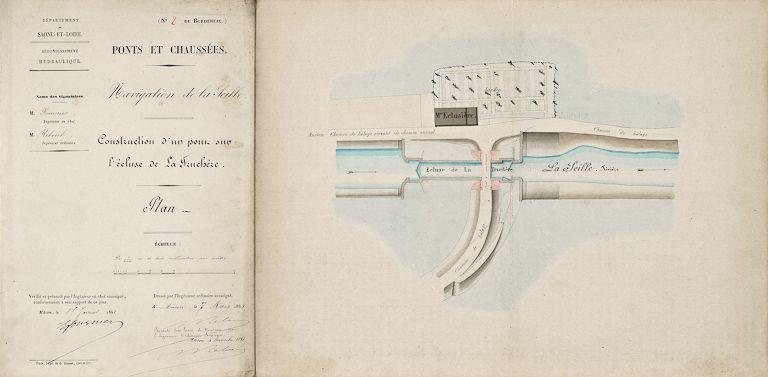 Construction d'un pont sur l'écluse de La Truchère, plan. Dressé par l'ingénieur ordinaire le 7 mars 1860.