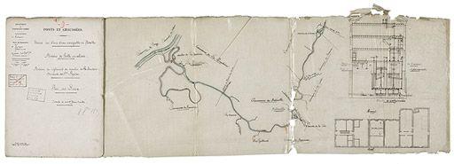 'Révision du règlement des moulins de La Truchère, demande des Sieurs Lappe : plan des lieux', par Gardie, conducteur principal faisant fonction d'ingénieur ordinaire, le 8 octobre 1895, visé par Jozon, ingénieur en chef. Petit plan de la Seille, puis coupe et plan au sol du moulin. Sur calque.