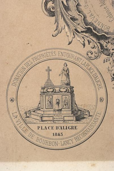 Détail : fontaine de la place d'Aligre à Bourbon-Lancy.