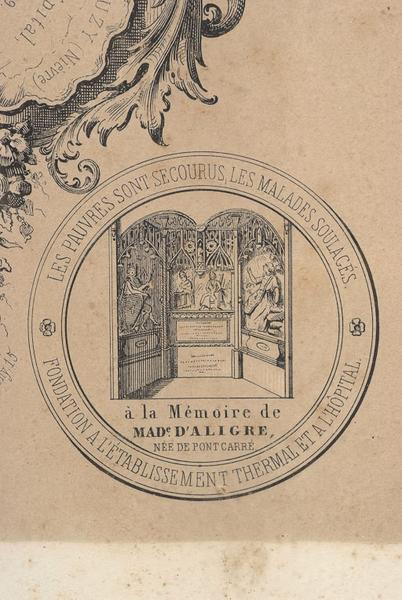 Détail : monument à la mémoire de la marquise à l'hôpital d'Aligre à Bourbon-Lancy.