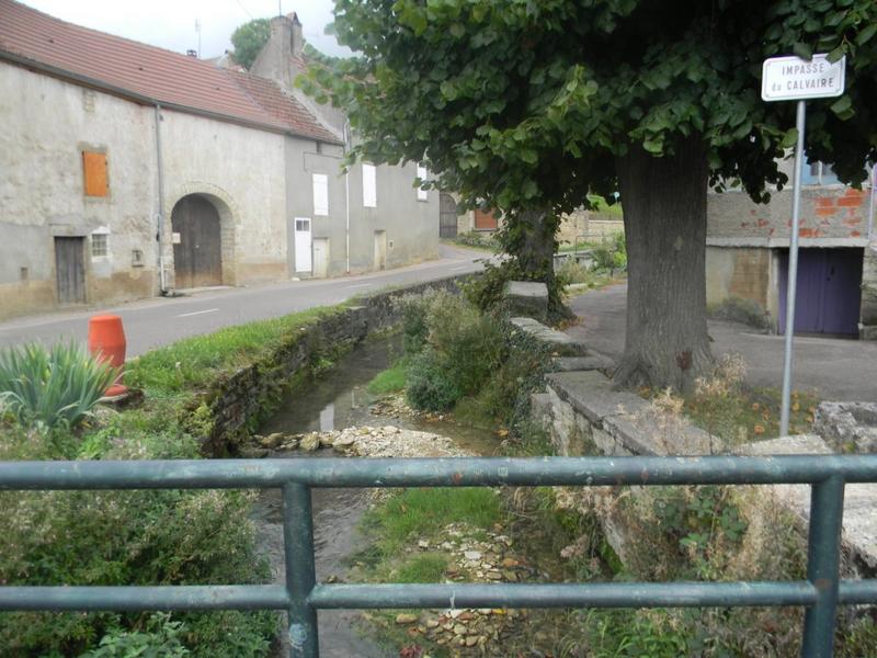 Vue vers le nord depuis le pont sur la Cosanne (rue de Fontenotte, RD 111E).