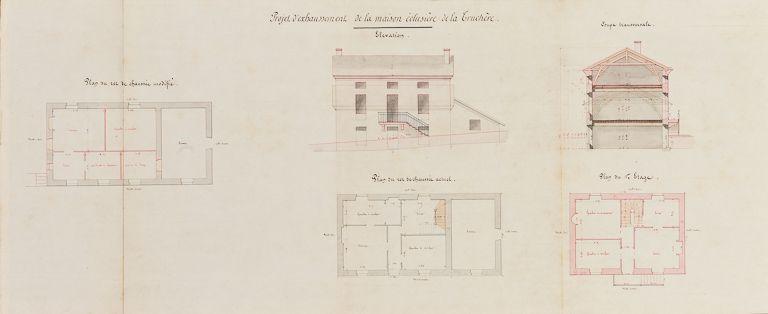 Le site d'écluse de La Truchère : digue avec allège, pont sur écluse, la maison éclusière en fond.