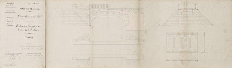 'Construction d'un pont sur l'écluse de la Truchère : dessins', par Reboul, ingénieur ordinaire, le 7 mars 1860 et visé par Fournier, ingénieur en chef.