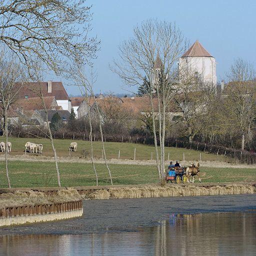 Le village de Saint-Thibault derrière le port.