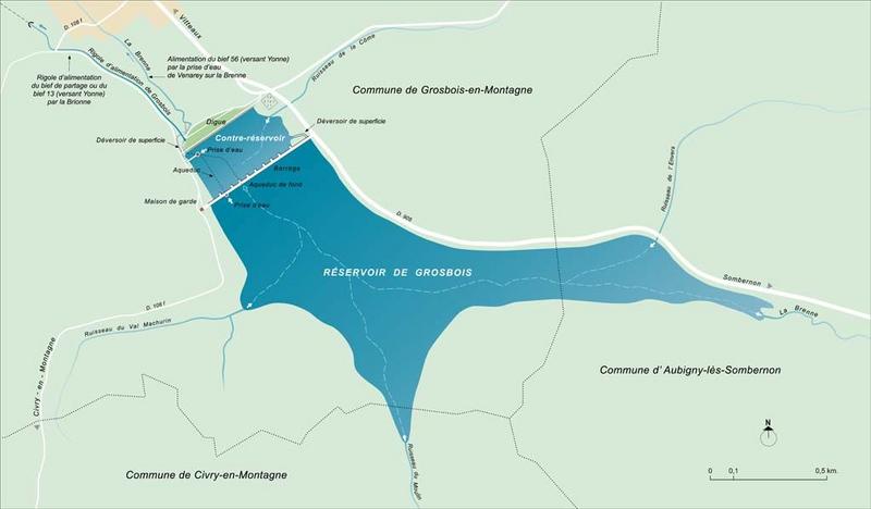 Plan schématique d'ensemble du réservoir de Grosbois.