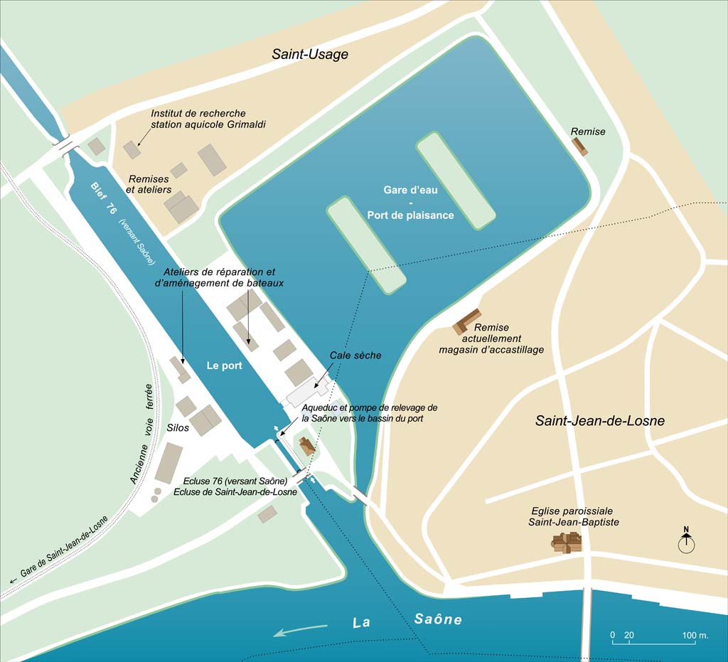 Plan schématique du port et de la gare d'eau.