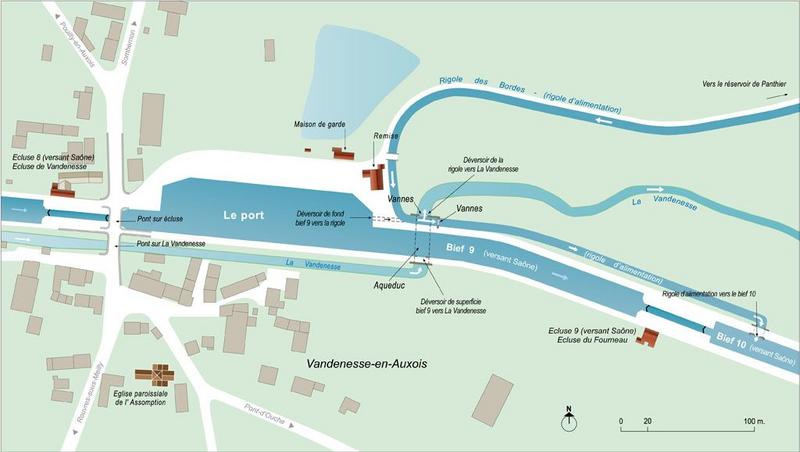 Plan schématique du port et du réseau hydraulique.