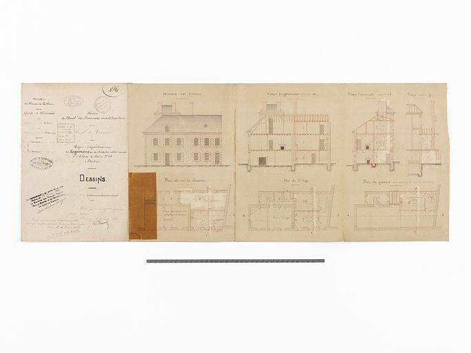 'Projet d'agrandissement du Logement du Conducteur subdivisionnaire à l'Ecluse de Loire n°35 à Decize'. Plan, coupe et élévation.