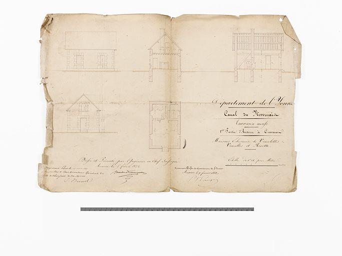 'Maisons éclusières de Vincelottes, Vincelles et Rivotte'. Elévation, plan et coupe.