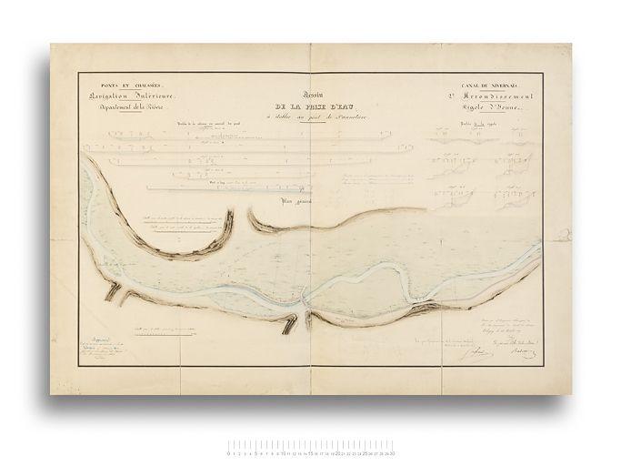 'Dessin de la prise d'eau à établir au pont de Pannetière'. Profils et plan général.