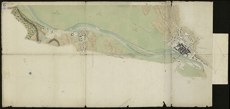 Plan n°18 du cours de la rivière sur les territoires de Pouilly et de Seurre. ; Plan n°18 du cours de la rivière sur les territoires de Pouilly et de Seurre.