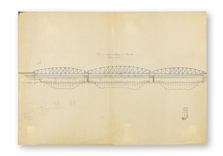 Elévation d'aval du pont métallique de Fleurville. 1899.