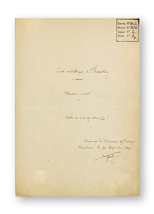 Pont métallique de Fleurville. Elévation d'aval. [Page de garde]. 1899.