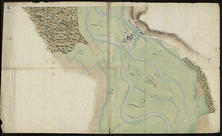 Plan n°4 du cours de la rivière sur les territoire de Pontailler. ; Plan n°4 du cours de la rivière sur le territoire de Pontailler. 1785.