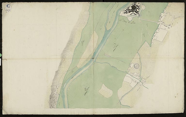 Plan n°12 du cours de la rivière sur les territoires de Saint-Symphorien, Echenon et Saint-Jean-de-Losne. ; Plan n°12 du cours de la rivière sur les territoires de Saint-Symphorien, Echenon et Saint-Jean-de-Losne.