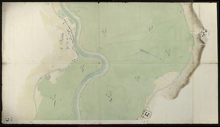 Plan n°16 du cours de la rivière sur les territoires du Châtelet et de Bonnencontre. ; Plan n°16 du cours de la rivière sur les territoires ddu Châtelet et de Bonnencontre.