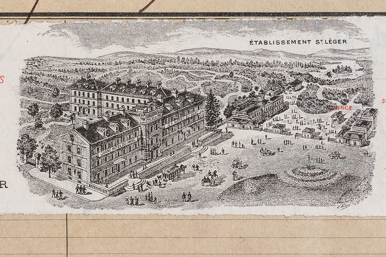 Vue aérienne de l'hôtel après la mise au goût du jour de la façade au début du 20e siècle.