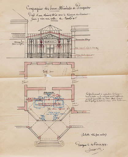 Projet de transformation du kiosque des petits chevaux en salle de boules (1929).