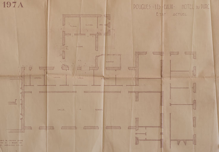 Plan du rez-de-chaussée de l'aile en retour (salle à manger et cuisine).