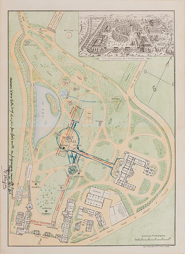 Plan d'ensemble (vers 1895-1896) sur lequel est esquissé le projet d'un nouvel établissement thermal établi par V. Weyer (1904). ; Plan d'ensemble (vers 1895-1896) sur lequel est esquissé le projet d'un nouvel établissement thermal établi par V. Weyer (1904).