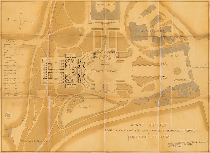 Plan général du projet de nouvel établissement thermal de Charles Arnaud (20 mai 1904). ; Plan général du projet de nouvel établissement thermal de Charles Arnaud (20 mai 1904).