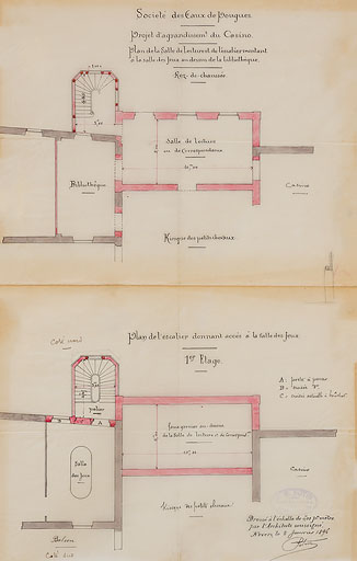 Projet de salle de lecture à l'arrière du kiosque des petits chevaux (1896).