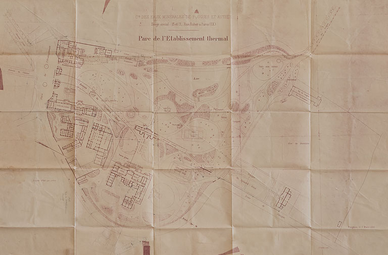 Plan du parc thermal (1906) avec projet d'avenue du Splendid-Hôtel.
