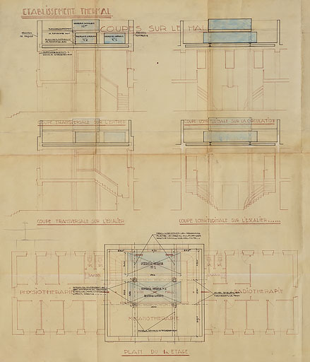 Projet de réservoirs dans la partie supérieure du pavillon central (années 1930).