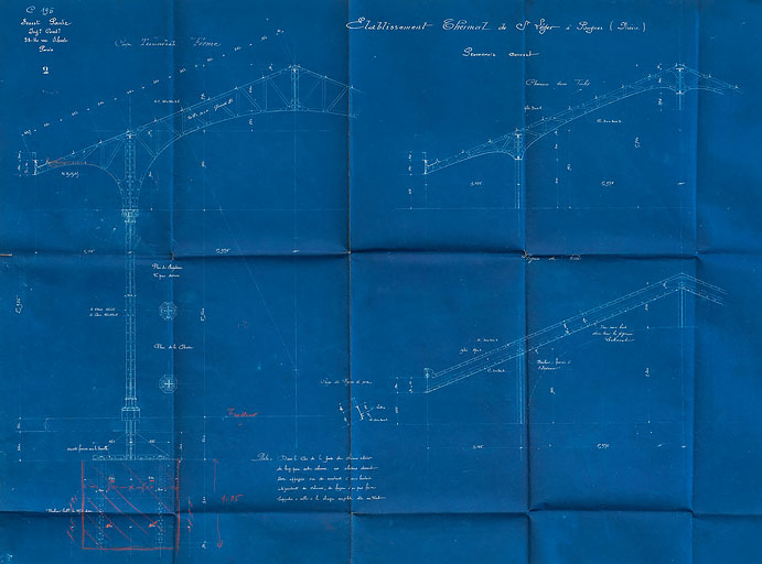 Promenoirs d'Ernest Panz (1895) : détails de l'assemblage des fermes métalliques.