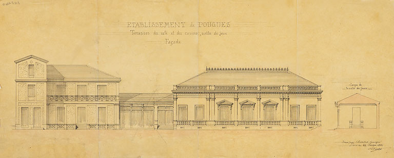 Façade du casino construit en 1860-1863 (à droite) et du cercle construit en 1882 (à gauche).