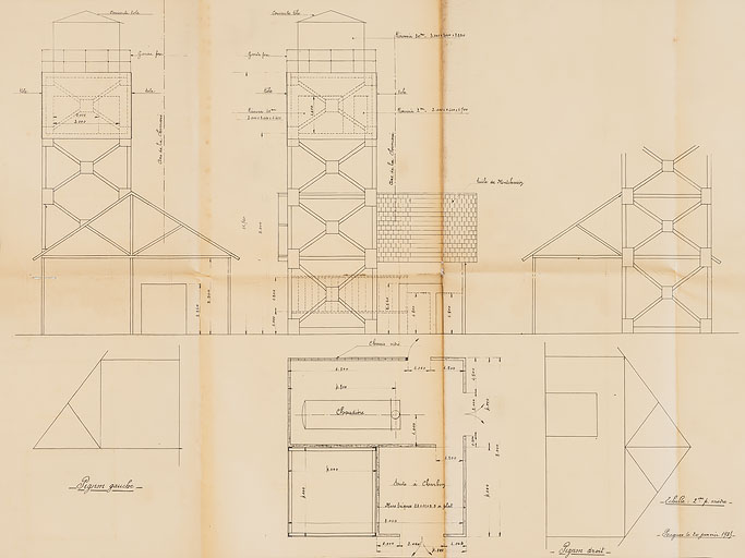 Projet de réservoir au sommet d'une structure métallique (1935).