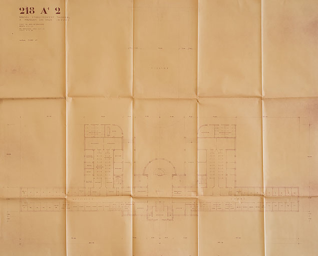 Projet de nouvel établissement thermal de Pol Abraham (1933) (projet B), plan du rez-de-chaussée.