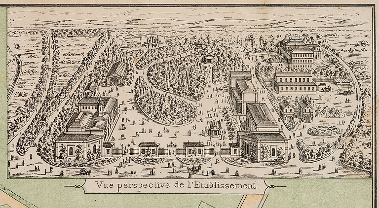 Situation du casino-théâtre dans le parc thermal, vue cavalière (vers 1896). ; Vue d'ensemble (vers 1895-1896).