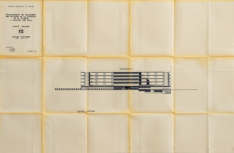 Avant-projet d'une maison du diabète aux Chailloux, façade d'entrée (1965).