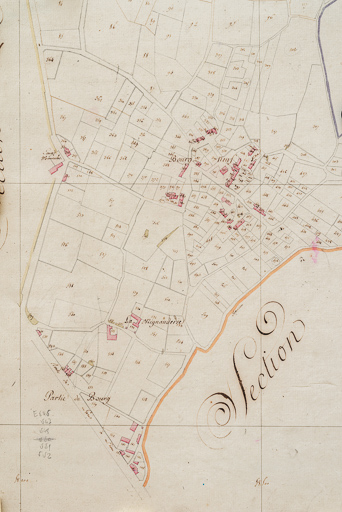 Situation des "eaux minérales" sur le plan du cadastre ancien dit napoléonien (1812).