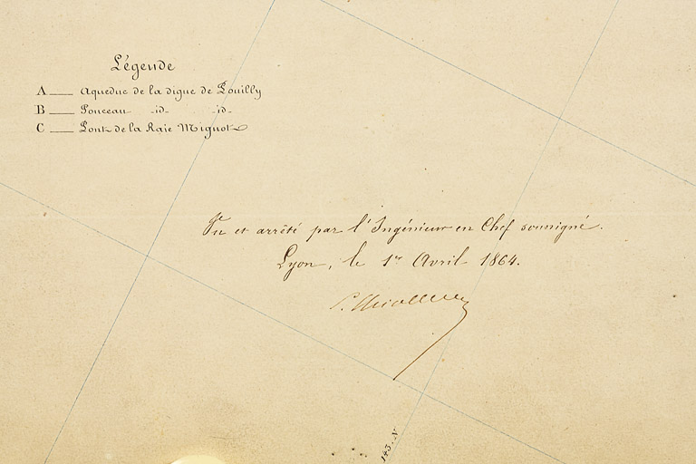 Carte de la Saône. Volume 4. Feuille n°35. Détail de la légende et de la signature.
