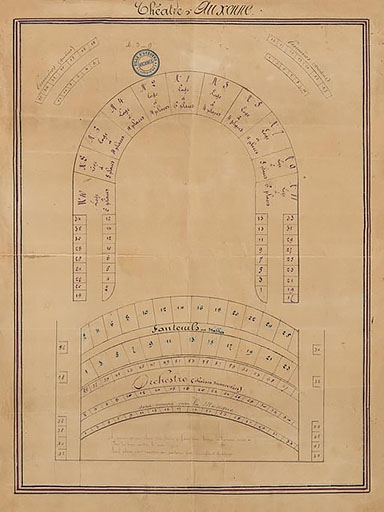 Théâtre d’Auxonne [places et loges]. S.d. [limite 19e siècle 20e siècle].