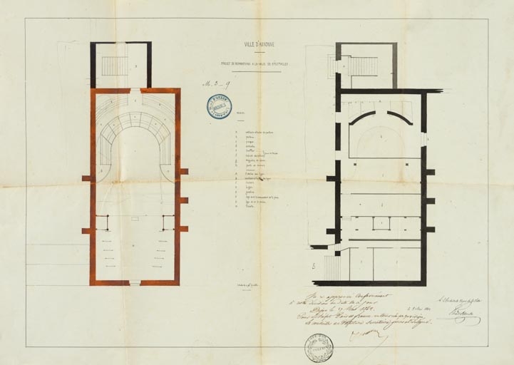 Ville d’Auxonne. Projets de réparations à la salle de spectacle. [Plan]. 3 mai 1842.