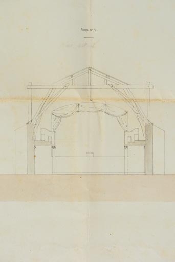 Ville d’Auxonne. Projets de réparations à la salle de spectacle. [Détail de la coupe transversale : avant transformation]. 3 mai 1842.