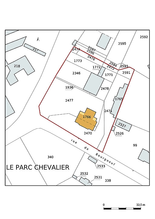 Plan-masse et de situation, extrait du plan cadastral (2021).
