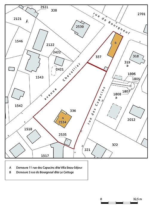 Plan-masse et de situation, extrait du plan cadastral (2021). ; Plan-masse et de situation, extrait du plan cadastral (2021).
