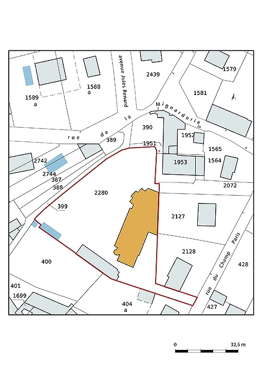 Plan-masse et de situation, extrait du plan cadastral (2021).