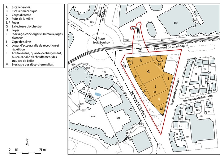 Plan-masse et de situation. Source : Direction générale des Finances Publiques - Cadastre ; mise à jour 2021, section BL, 1/1 000 réduit à 1/1 500.