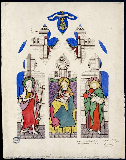 Essai de vitrail posé à St Jean de Dijon en janvier 1868. S.d. [1867].