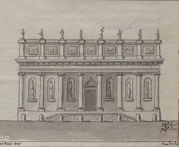 Projet d'un théâtre à construire dans l'église Saint-Jean, à Dijon [élévation, d'après Pierre Joseph Antoine]. S.d. [décennie 1800].