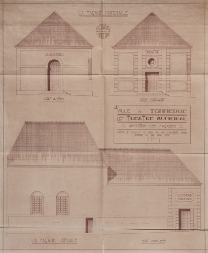 Ville de Tonnerre. Le théâtre municipal [réfection des façades]. 1933.